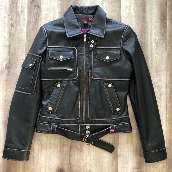 Leather Biker Jacket, Skotts, Vintage, Moto Jacket, Black, Distressed, Size S - Picture 4 of 16